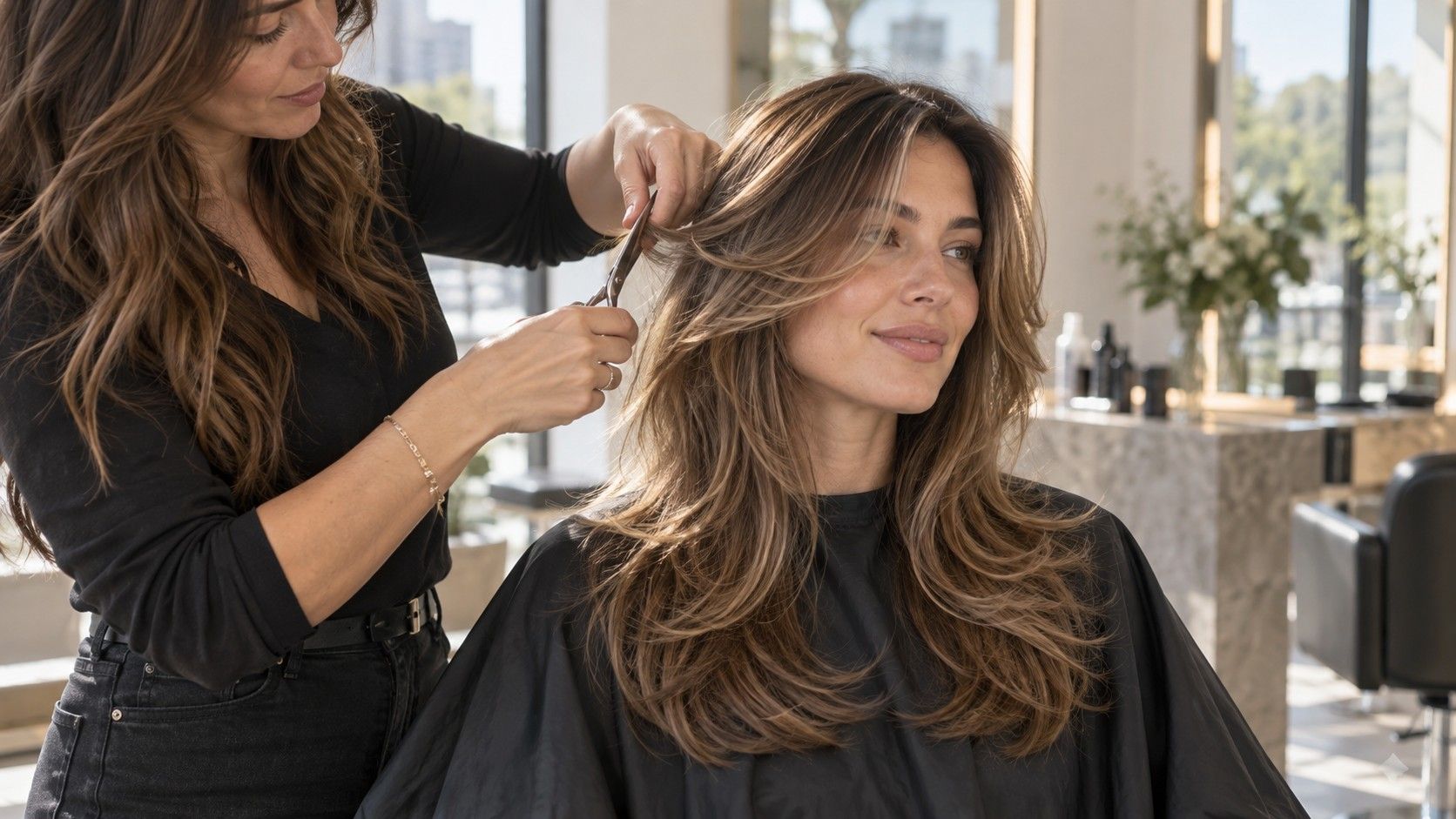 Butterfly cut on chest-length hair